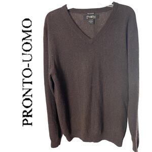 Pronto Uomo 100% Cashmere V-Neck Sweater, Minimalist, Quiet Luxury, Classic, L